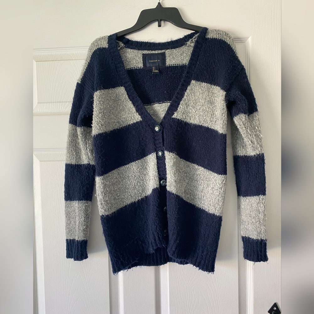 Forever 21 Navy and Gray Knit Cardigan